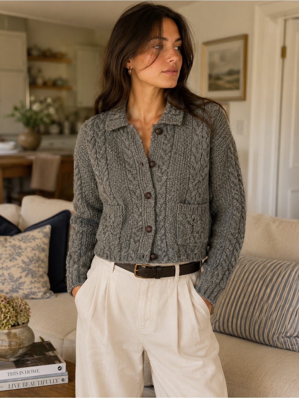 Vintage Peregrine Made in England 100% Wool Cable Knit Cardigan - xs/s